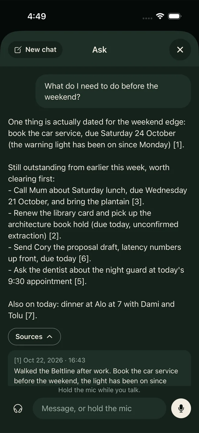 memo: Ask, a streamed answer with numbered citations